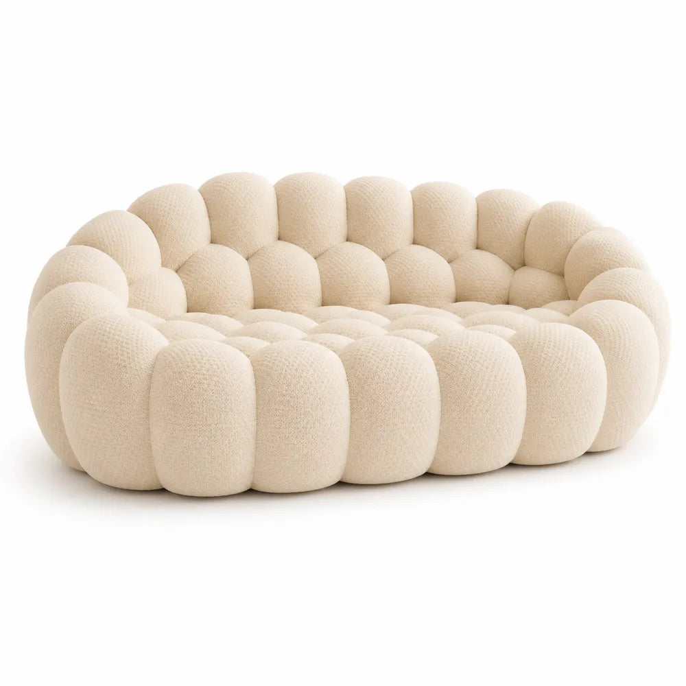 Canapé rond en tissu bouclé beige