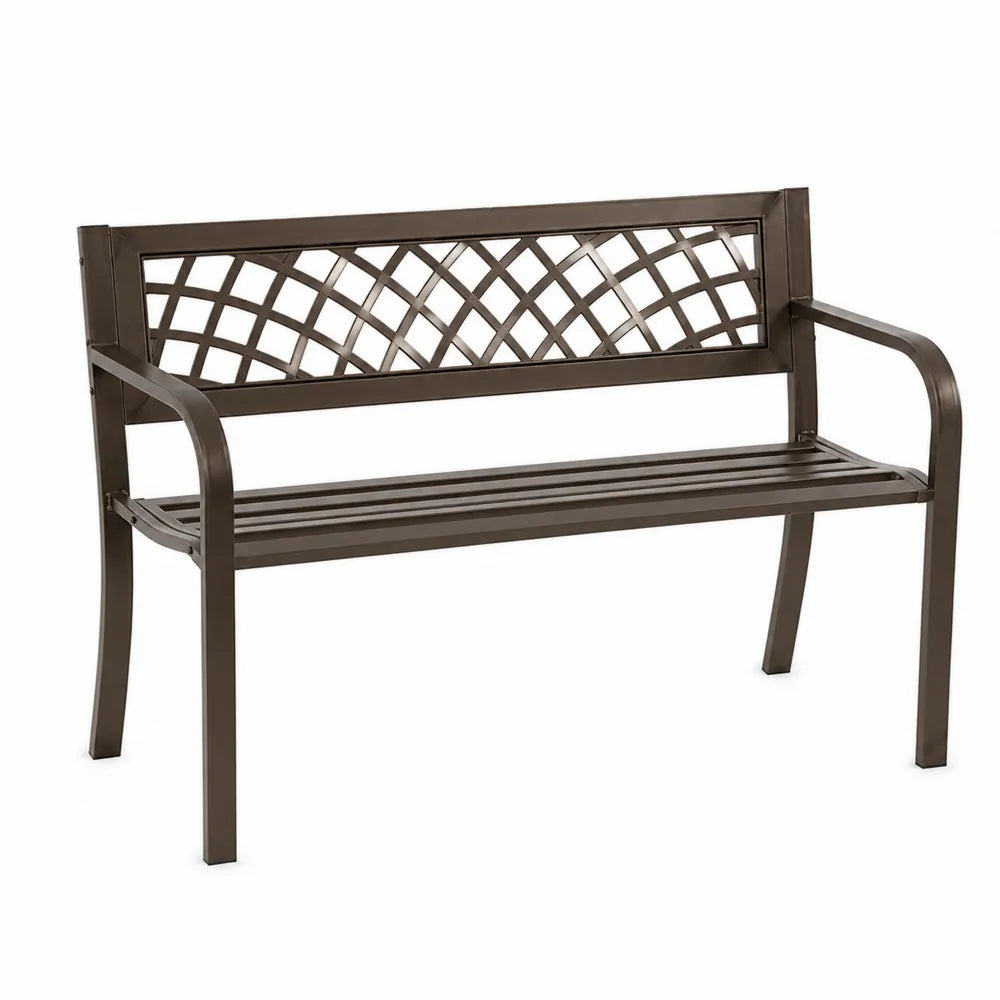 Banc de jardin en métal anthracite avec motif treillis