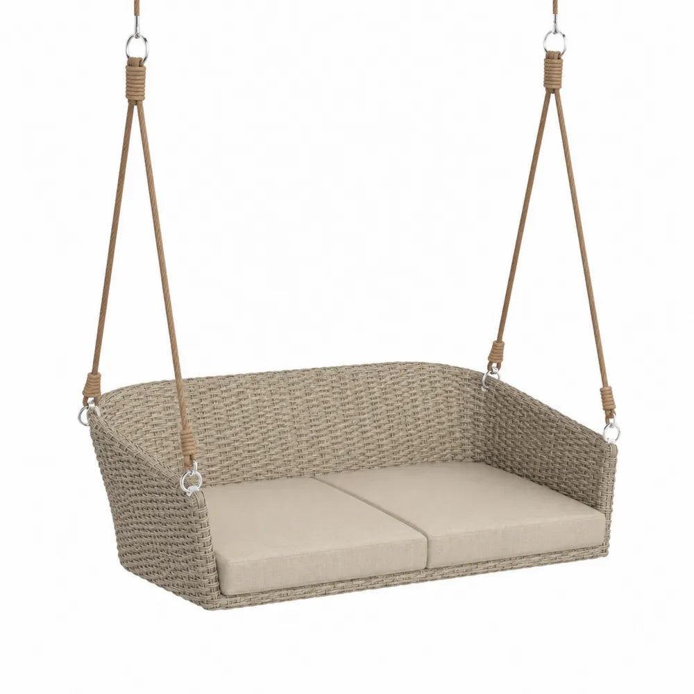 Balancelle en rotin synthétique beige 2 places 120cm
