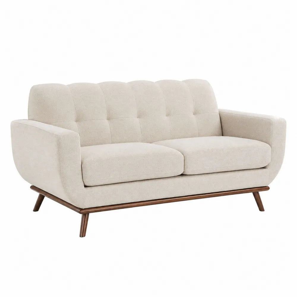 Canapé en tissu polyester beige avec base en bois massif