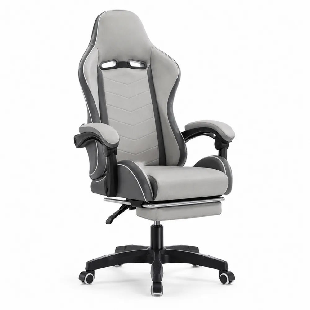 Chaise de bureau en cuir PU gris et noir avec repose-pieds