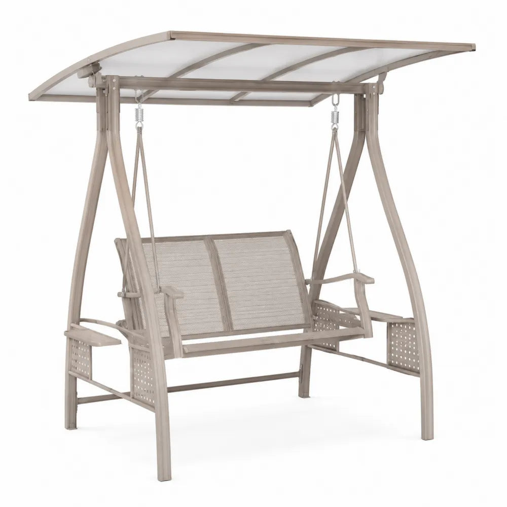 Balancelle de jardin en aluminium et textilène avec toit en polycarbonate