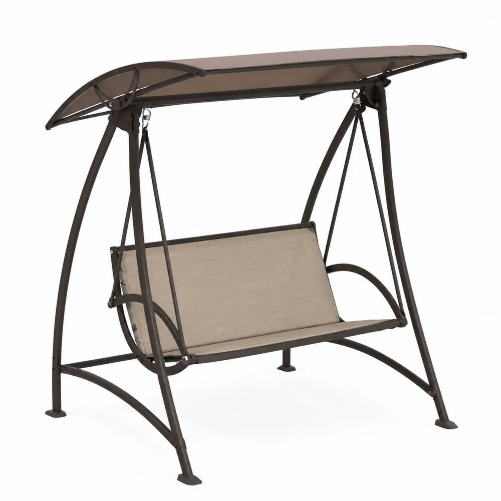 Balancelle de jardin en acier avec auvent en polyester marron