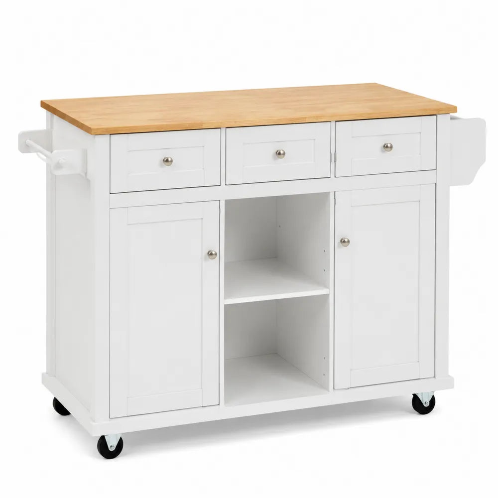 Chariot de cuisine en bois avec plateau en bois d'hévéa 90x48x89 cm