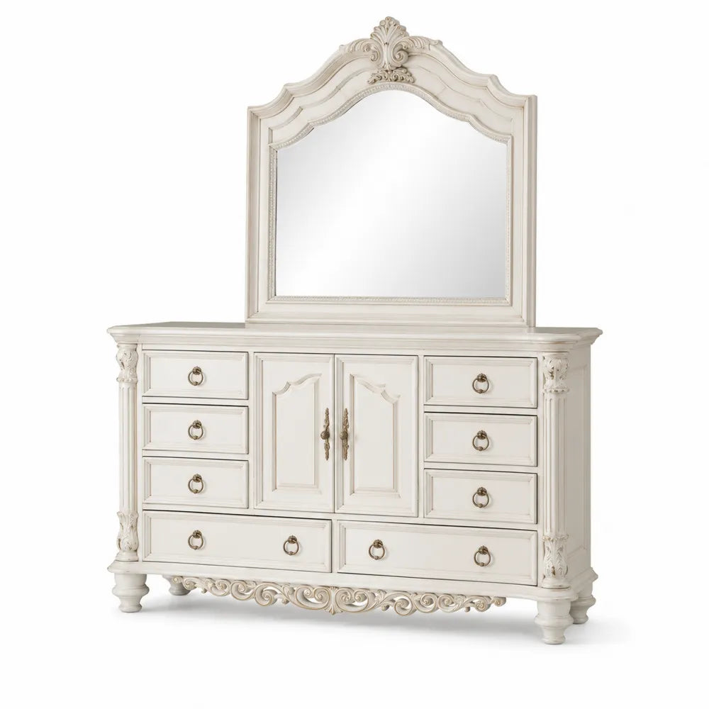 Commode avec miroir en bois blanc