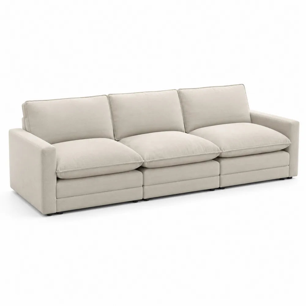 Canapé modulable en tissu polyester 3 places beige