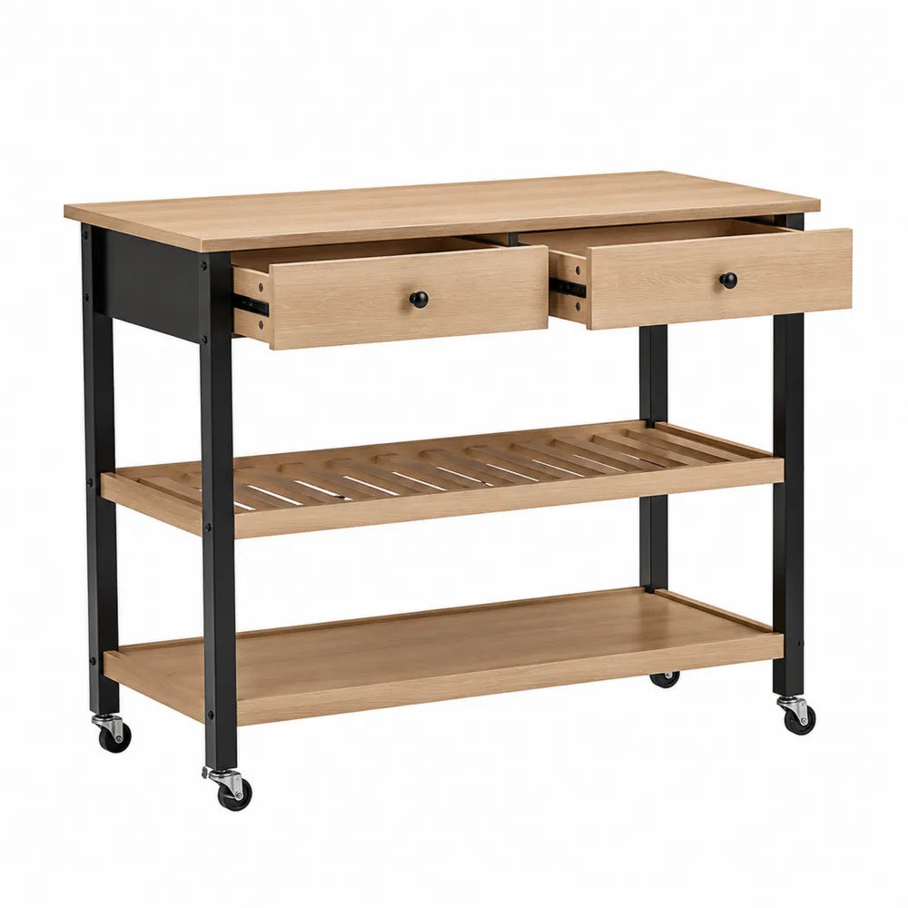 Chariot de cuisine en bois et métal avec roulettes