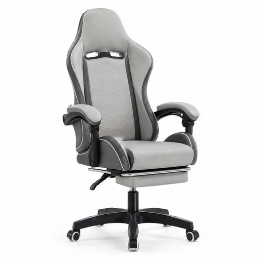 Chaise de bureau en cuir PU gris et noir avec repose-pieds