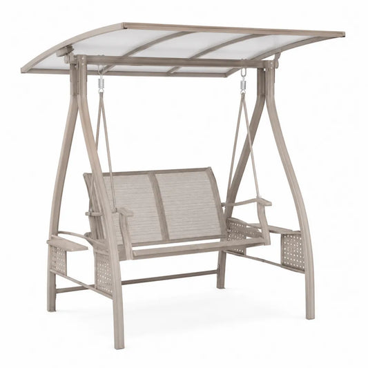 Balancelle de jardin en aluminium et textilène avec toit en polycarbonate