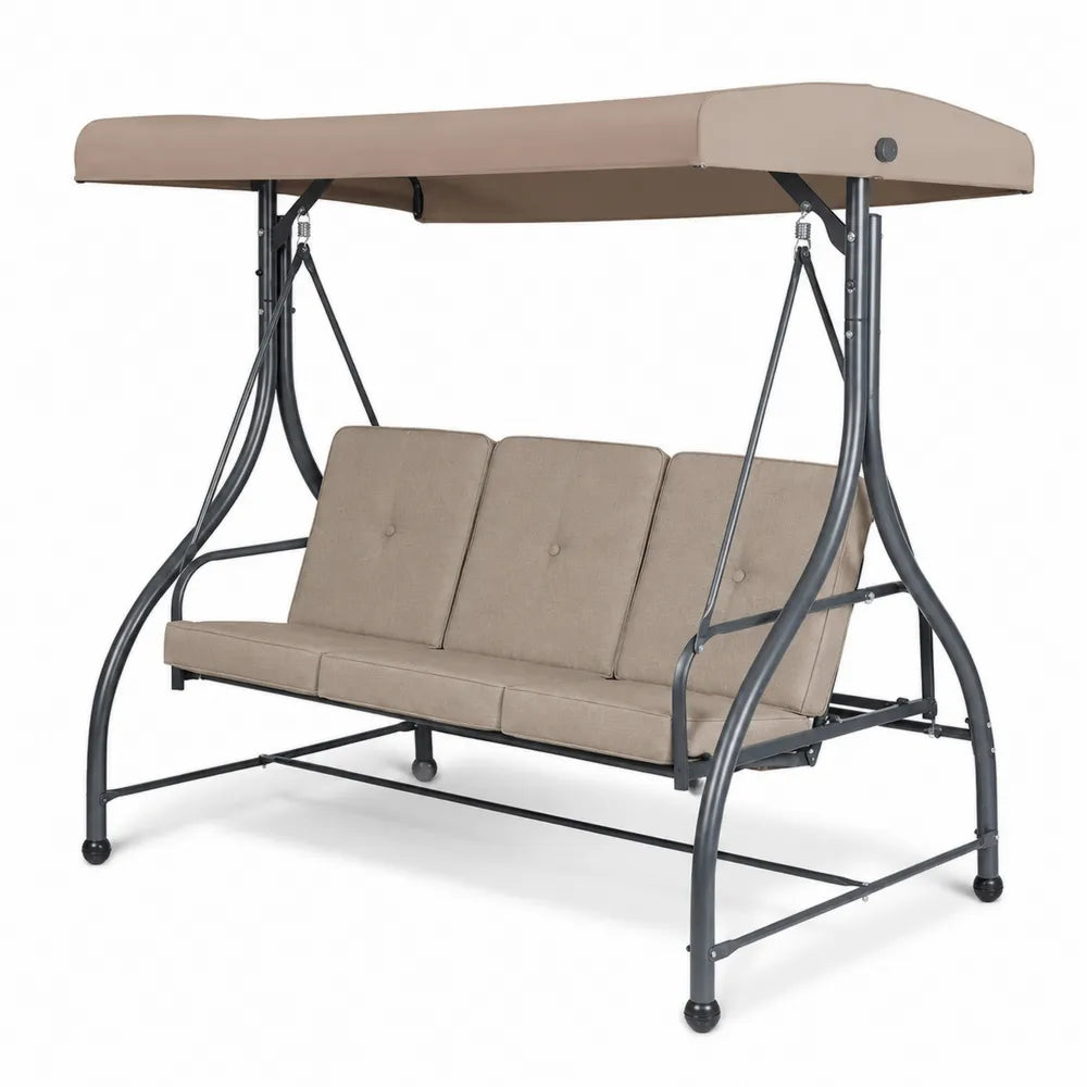 Balancelle en Métal pour 3 Personnes avec Auvent en Polyester Taupe