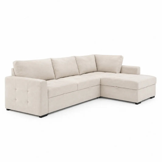 Canapé d'angle en tissu beige avec rangement