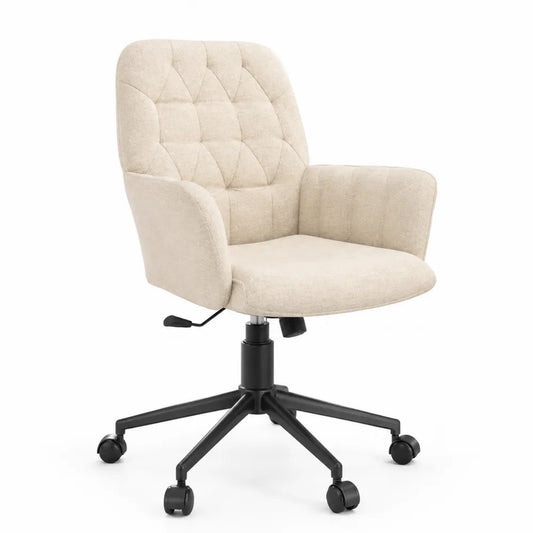Chaise de bureau pivotante en tissu polyester beige
