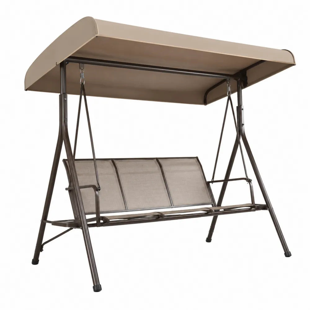 Balancelle de jardin en acier avec toit en polyester marron