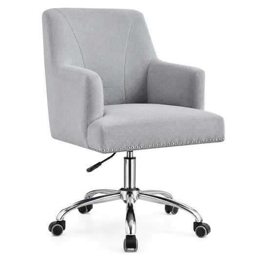 Chaise de Bureau en Tissu Gris avec Base Chromée